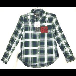 Poly & Ester Plaid Flannel Button Up Shirt Small